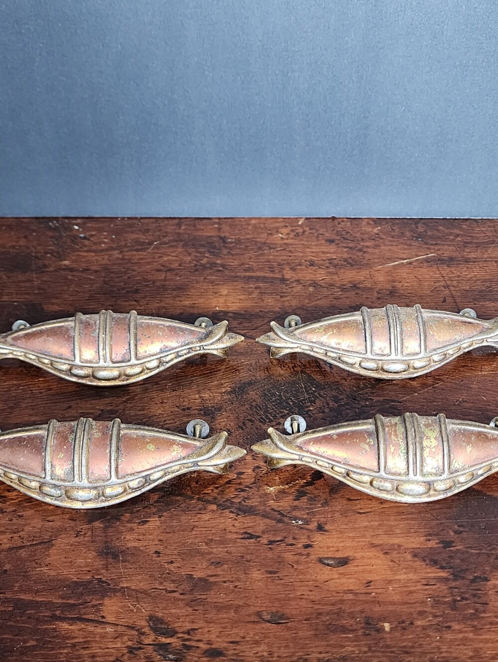 Lot of 4 1930s Vintage Art Deco Waterfall Drawer Pulls Brass Tone Dresser Handle